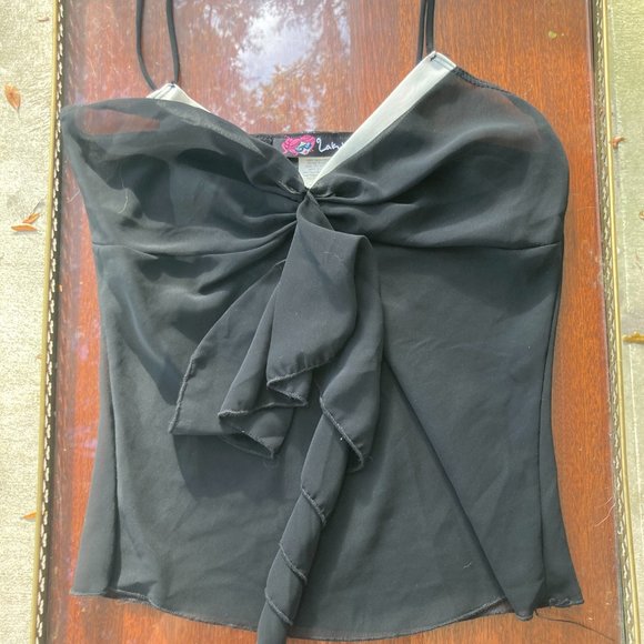 Y2K Sheer Black and White Spaghetti Strap Tank Top Made in USA - Picture 1 of 3